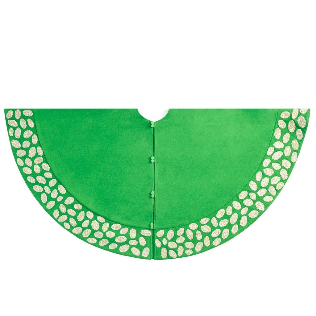Handmade Green Pebble Border Wool Christmas Tree Skirt 60"