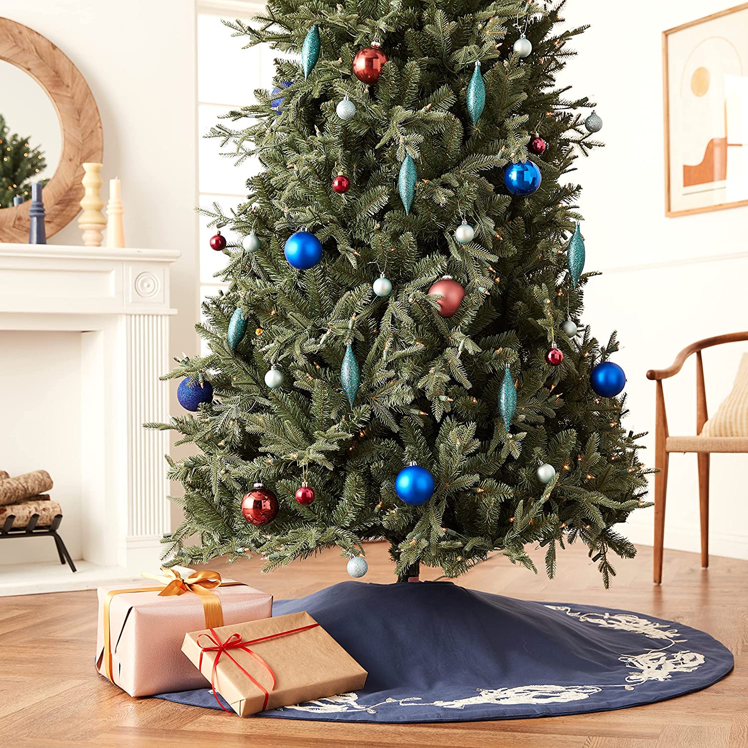 Handmade Lobsters Navy Blue Cotton Christmas Tree Skirt 60"