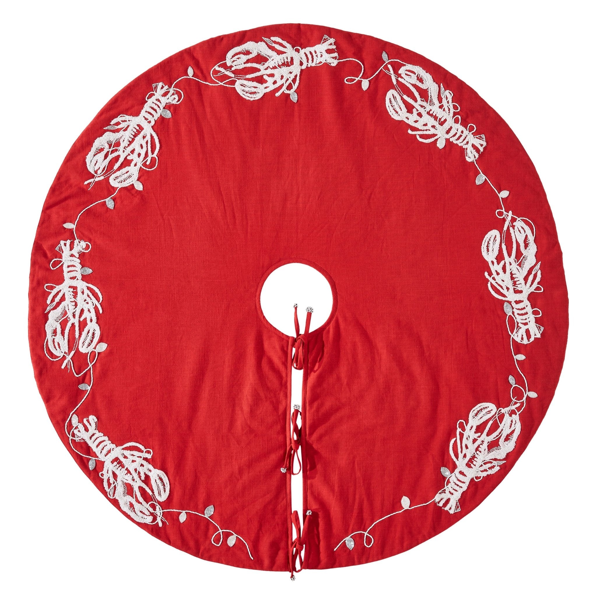 Handmade Lobsters Red Cotton Christmas Tree Skirt 60"