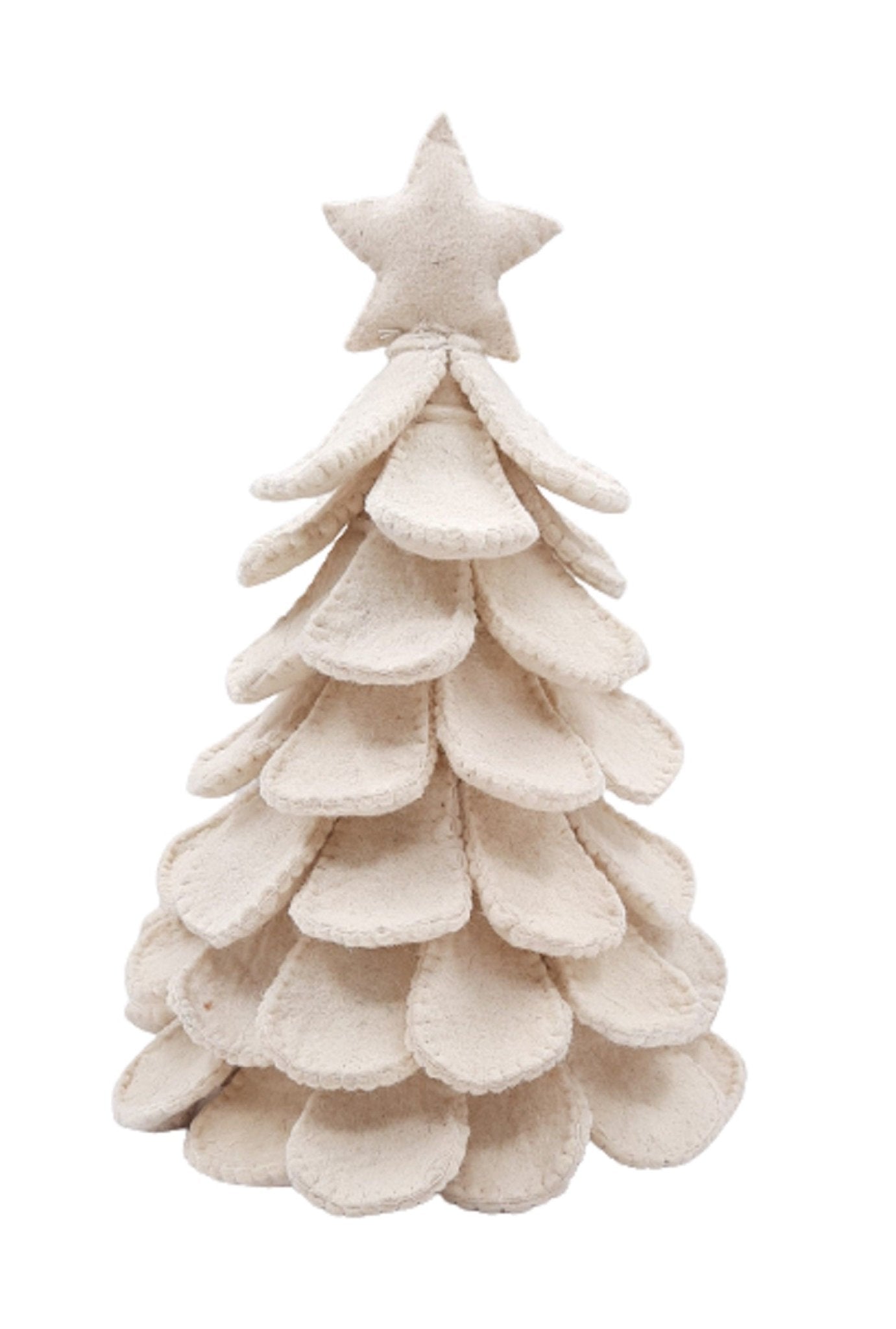 Handmade Cream Tabletop Christmas Tree Hand Felted Wool
