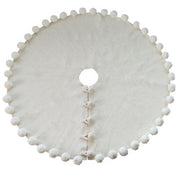 Handmade Felt Cream Pom Poms Christmas Tree Skirt 63"