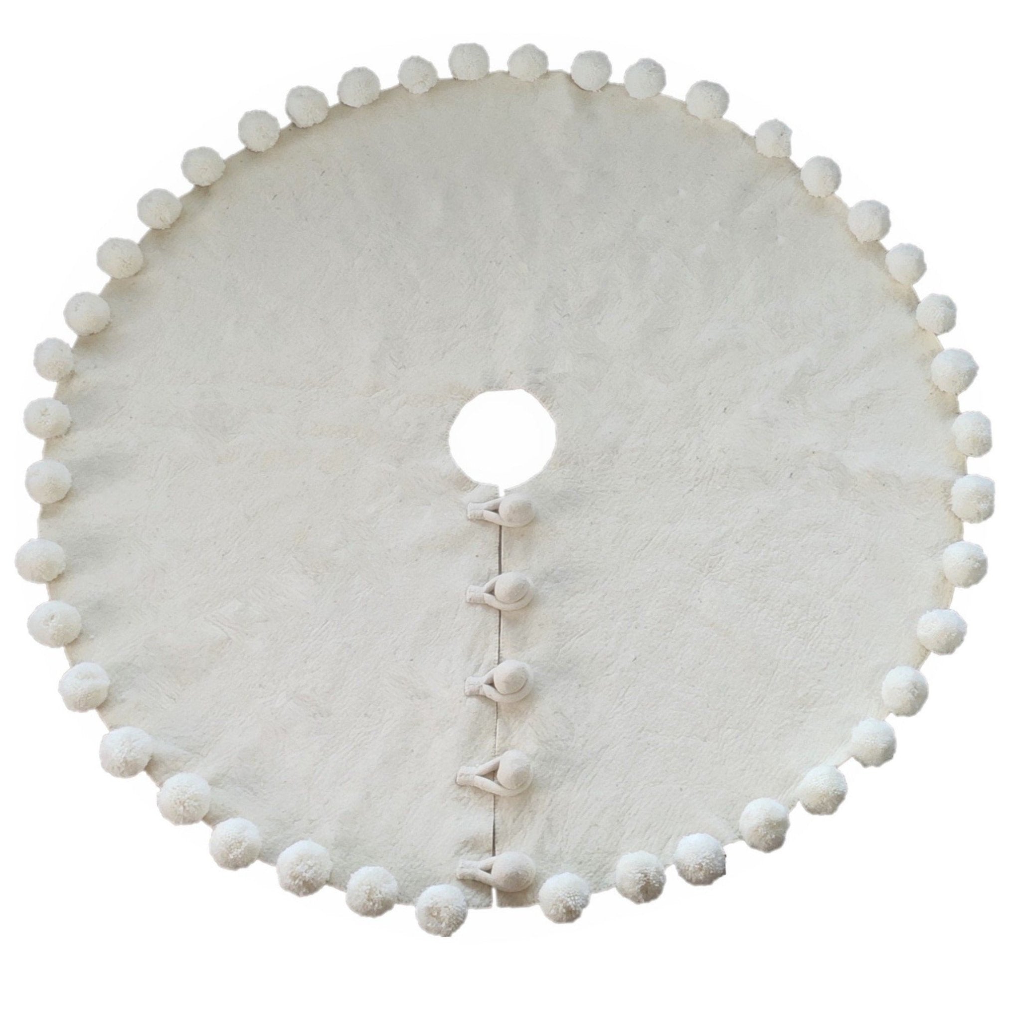 Handmade Felt Cream Pom Poms Christmas Tree Skirt 63"