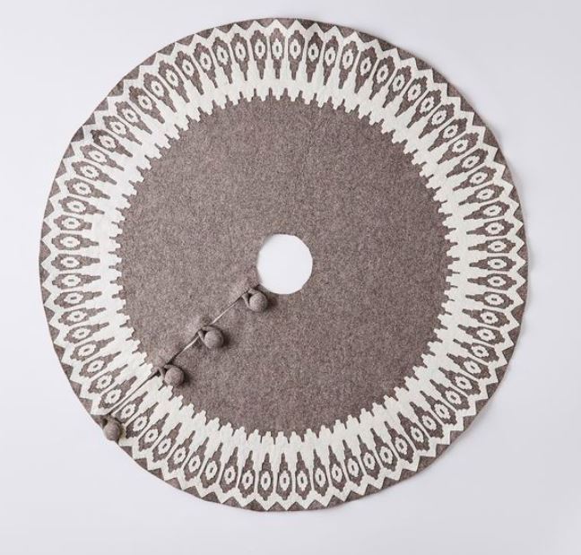 Handmade Felt Scandinavian Design Gray Christmas Tree Skirt 60"