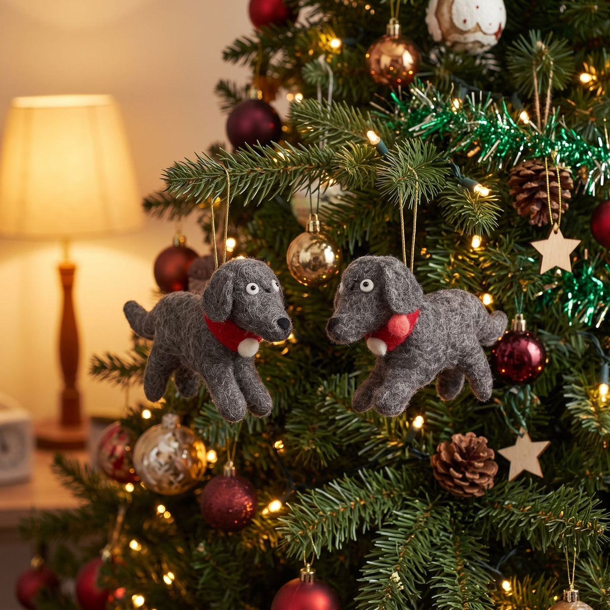 Handmade Felt Gray Dog Christmas Ornament