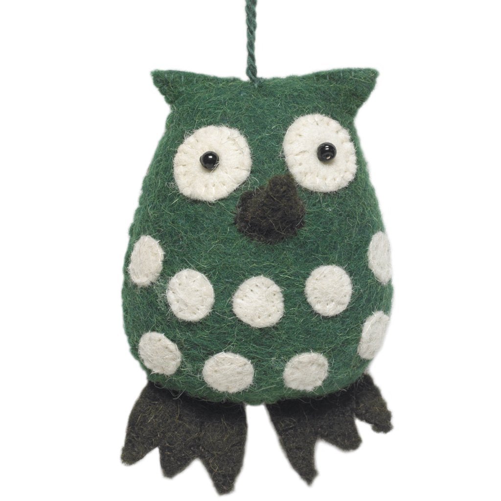 Handmade Felt Green Owl Christmas Ornament