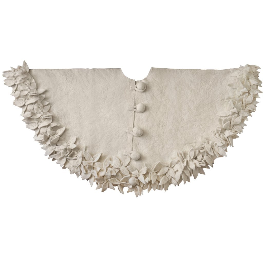 Handmade Felted Wool Overlapping Flowers Border Cream Christmas Tree Skirt 26"/48"/64"/72"
