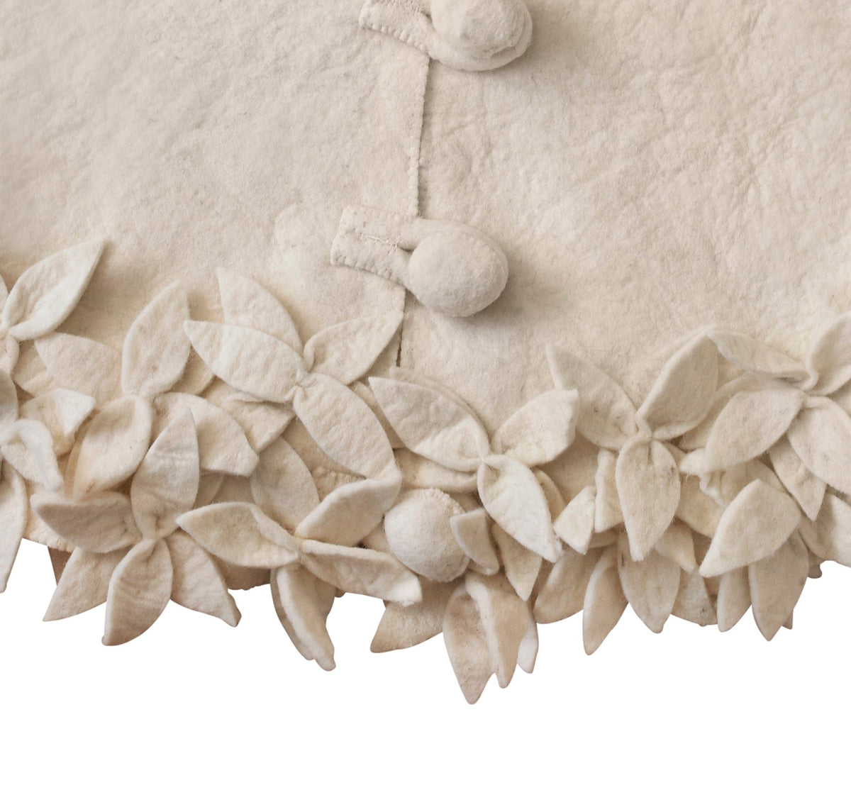 Handmade Felted Wool Overlapping Flowers Border Cream Christmas Tree Skirt 26"/48"/64"/72"