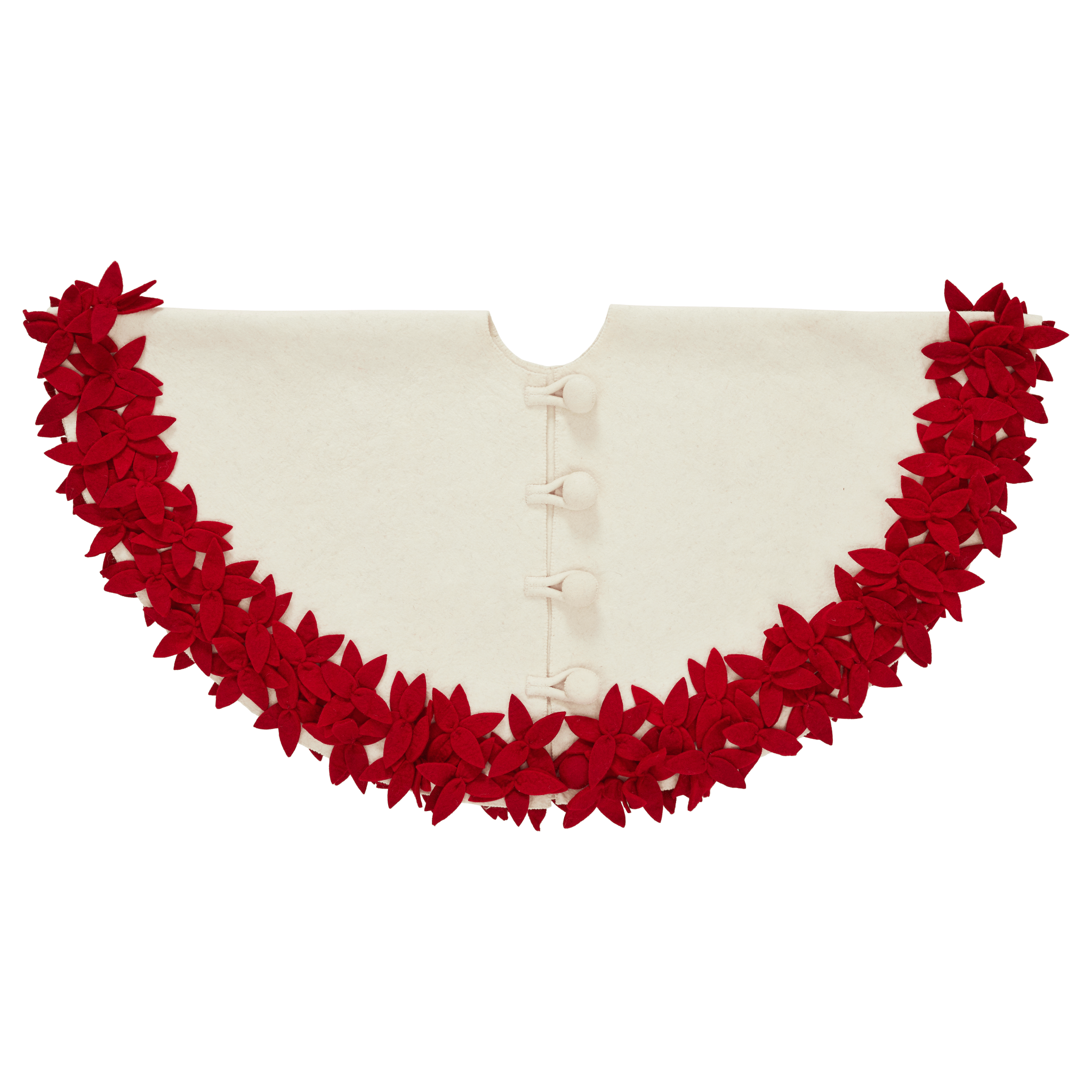 Handmade Felted Wool Red Flowers Christmas Tree Skirt - 64"