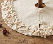 Handmade Felted Wool Overlapping Flowers Border Cream Christmas Tree Skirt 26"/48"/64"/72"