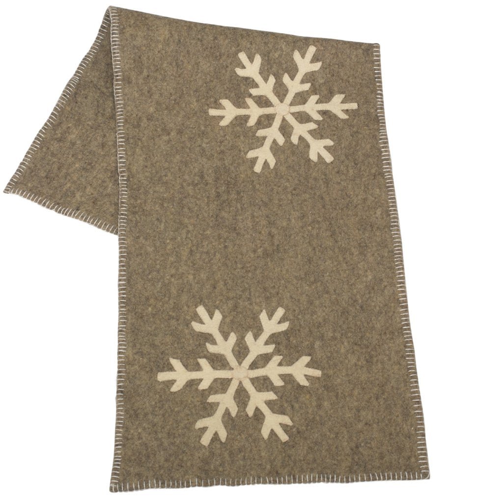 Gray Hand Felted Wool Christmas Table Runner - Snowflakes - 16"x44"