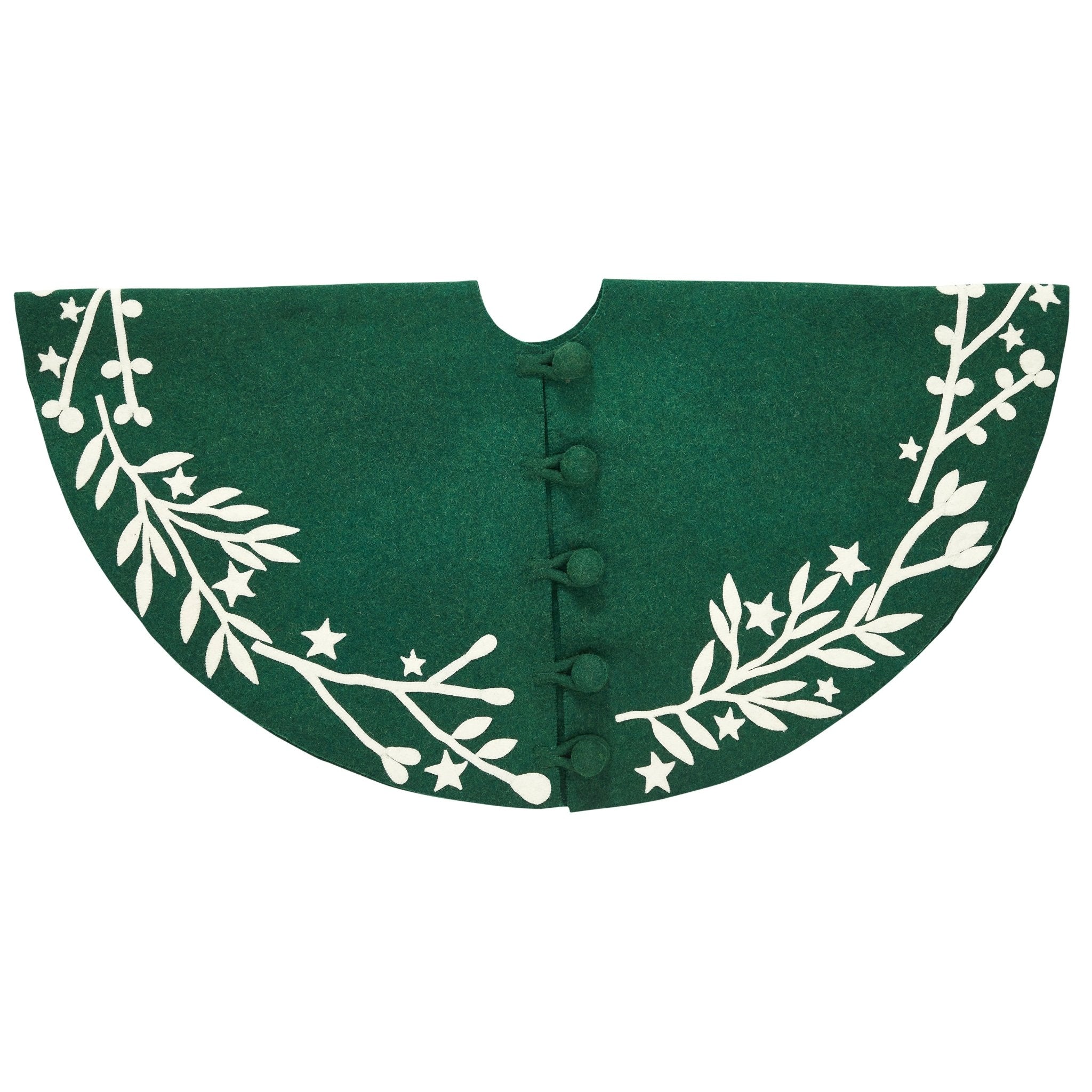 Handmade Felt Cream Branches And Stars Green Christmas Tree Skirt 60"