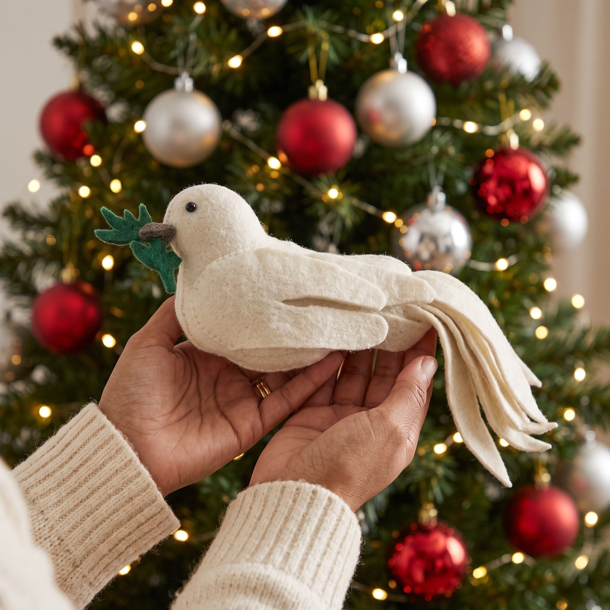 Handmade Hand Felted Wool Christmas Tree Topper - Dove