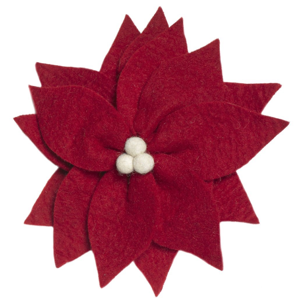 Handmade Hand Felted Wool Christmas Tree Topper - Red Poinsettia