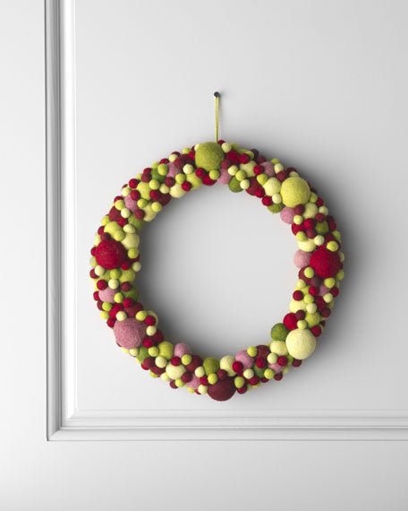 Handmade Hand Felted Wool Wreath - Multicolor Ball - 14"