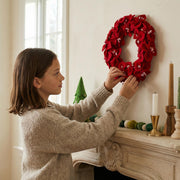 Handmade Hand Felted Wool Wreath - Red Amaryllis Flowers - 14"
