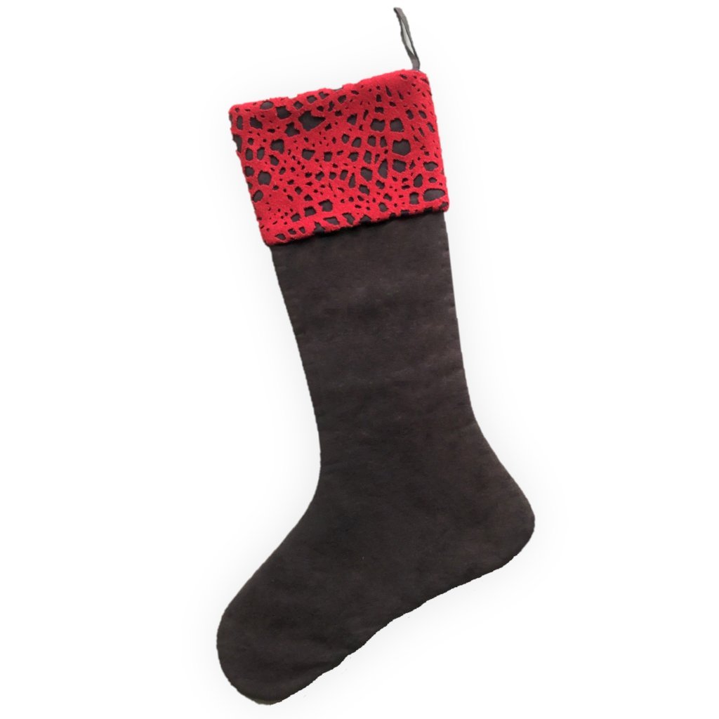 Handmade Precision-cut Cuff Christmas Stocking - Red Brown