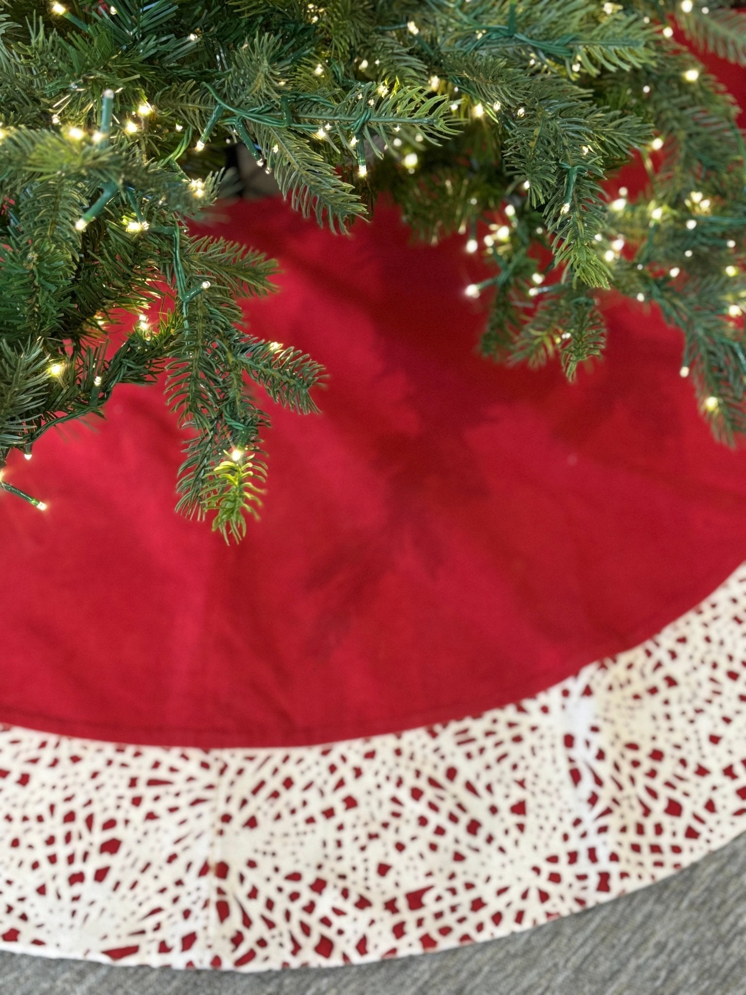 Handmade Wool Precision Cut Red Wool Christmas Tree Skirt – 60"