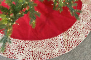 Handmade Wool Precision Cut Red Wool Christmas Tree Skirt – 60"