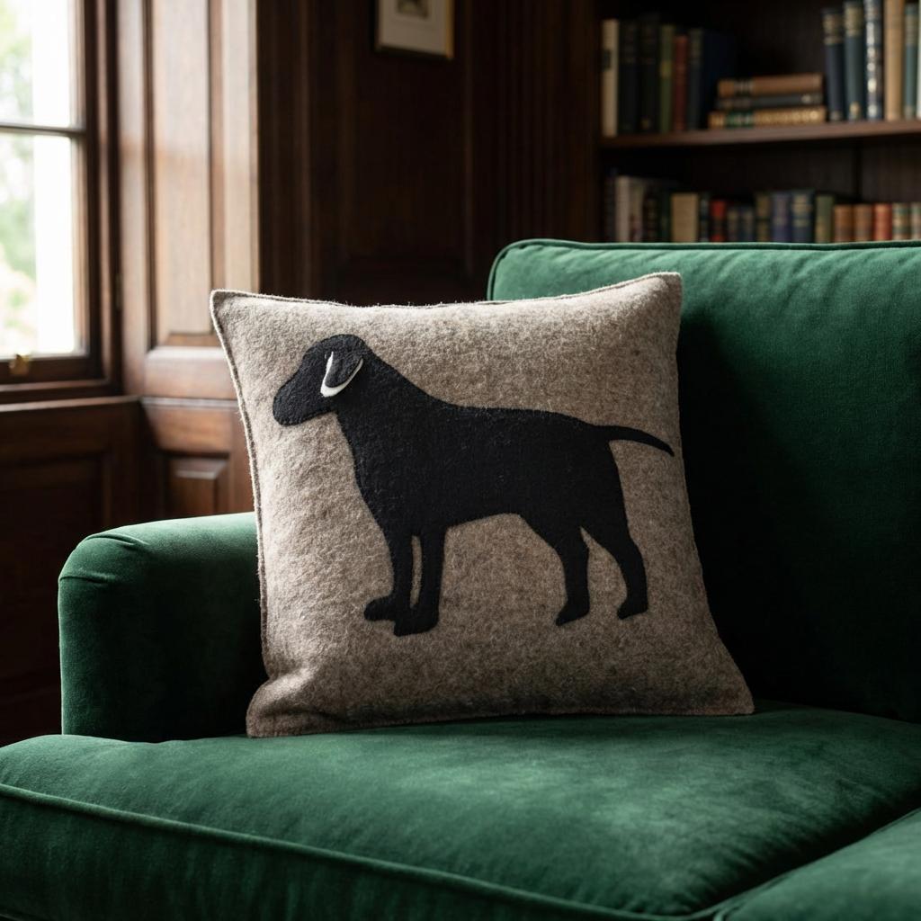 Handmade Pillow Hand Felted Wool - Black Lab Gray - 20"