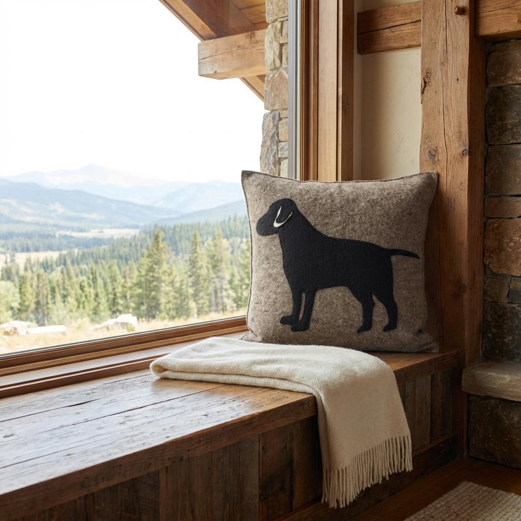 Handmade Pillow Hand Felted Wool - Black Lab Gray - 20"