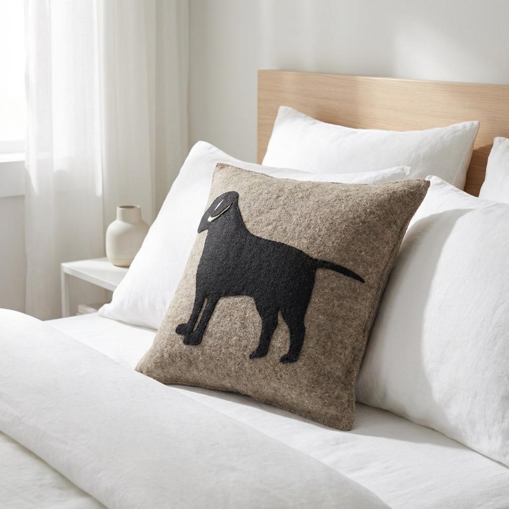 Handmade Pillow Hand Felted Wool - Black Lab Gray - 20"