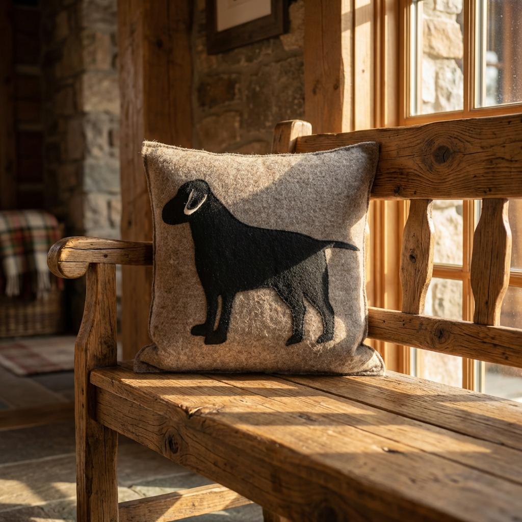 Handmade Pillow Hand Felted Wool - Black Lab Gray - 20"