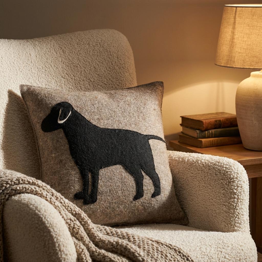 Handmade Pillow Hand Felted Wool - Black Lab Gray - 20"