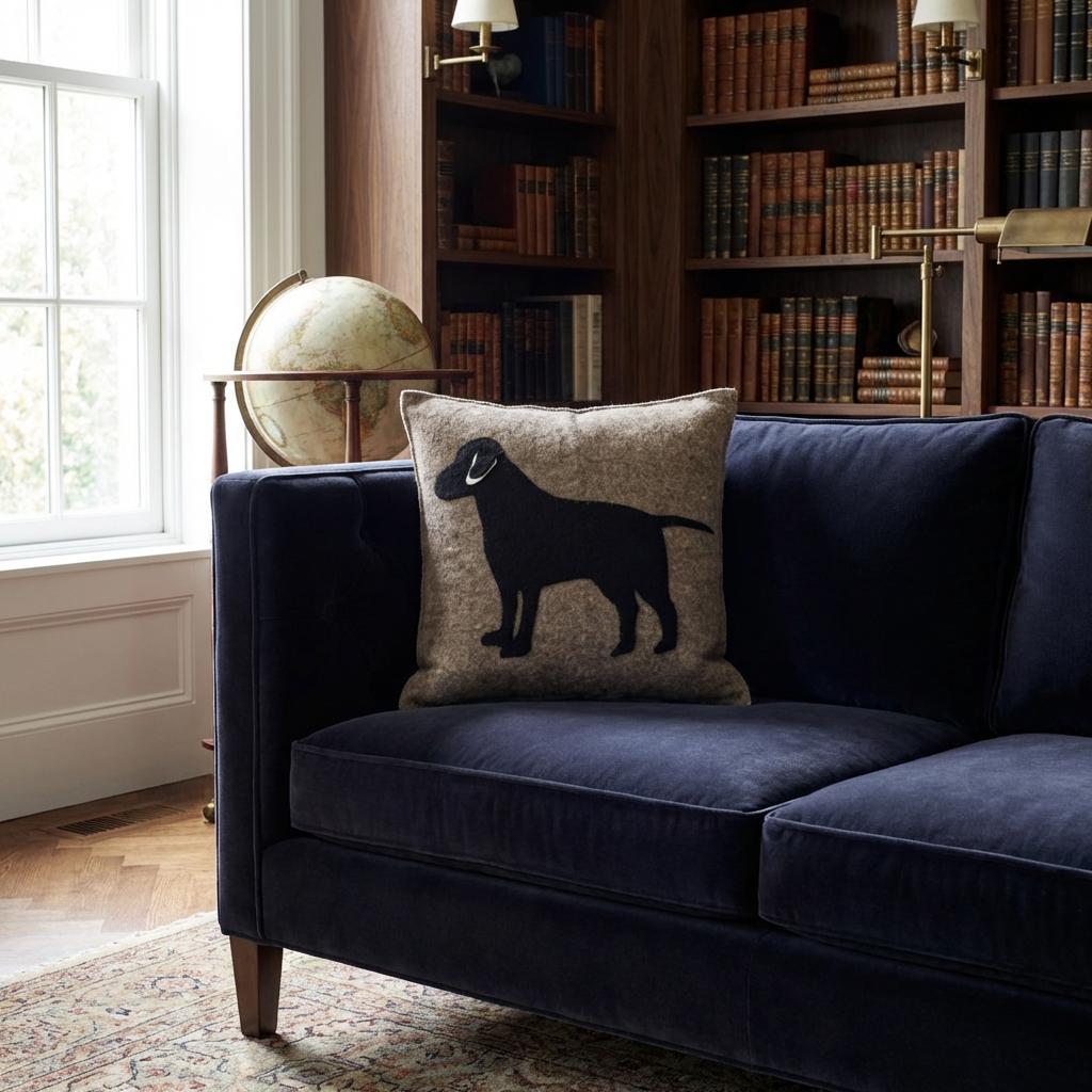 Handmade Pillow Hand Felted Wool - Black Lab Gray - 20"