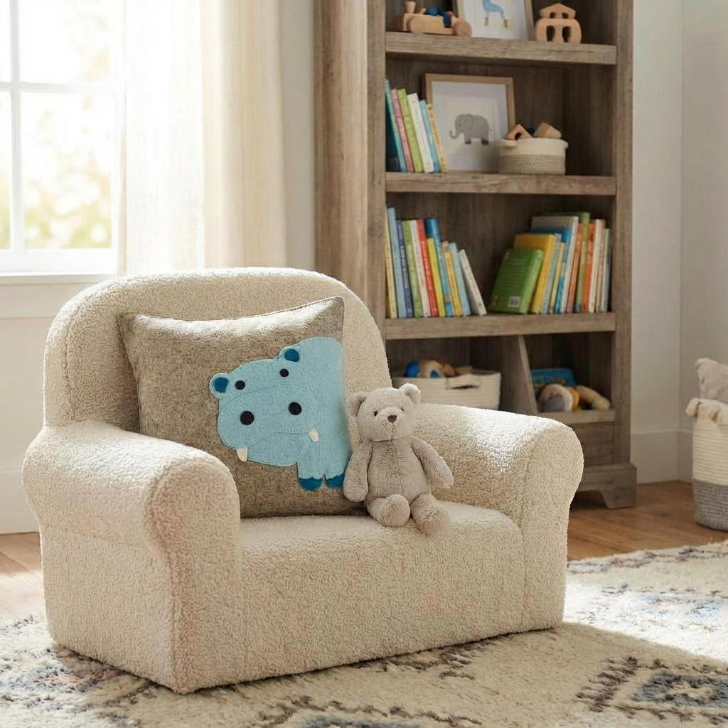 Handmade Pillow In Hand Felted Wool - Blue Hippo On Gray - 18"