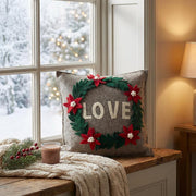 Handmade Pillow Hand Felted Wool - Love Wreath Gray - 20"