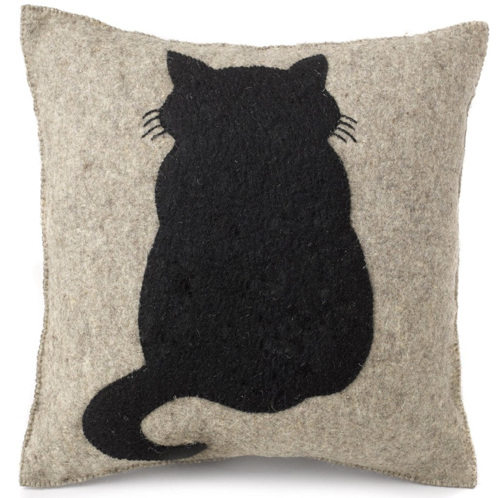 Handmade Pillow Hand Felted Wool - Cat Gray - 20"