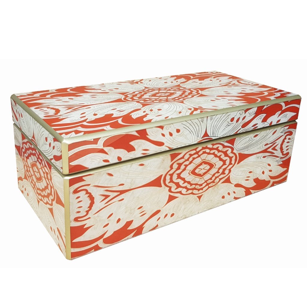 Handmade Reverse Painted Mirror Rectangular Box Tomato Red - Large