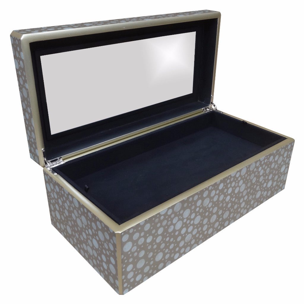 Handmade Reverse Painted Mirror Rectangular Box White And Beige Dots