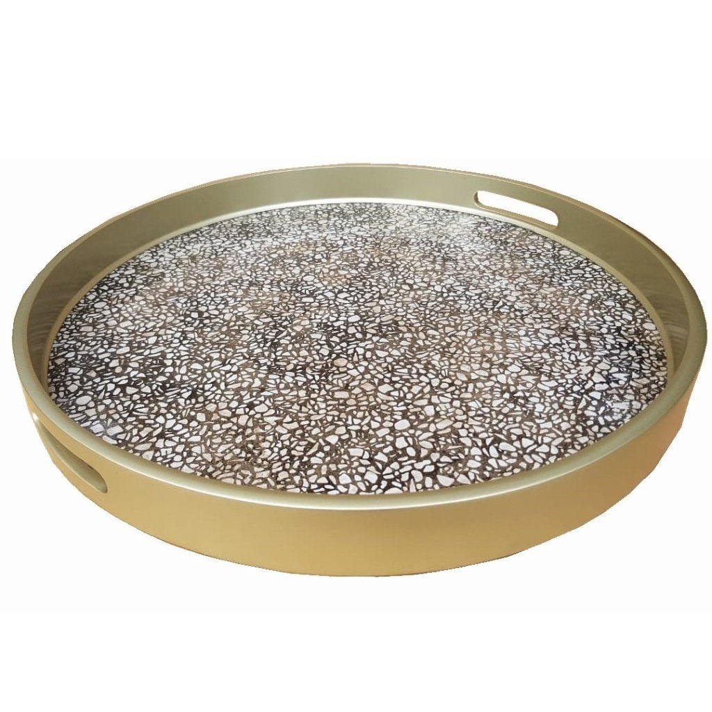 Handmade Reverse Painted Mirror Round Tray Terrazzo