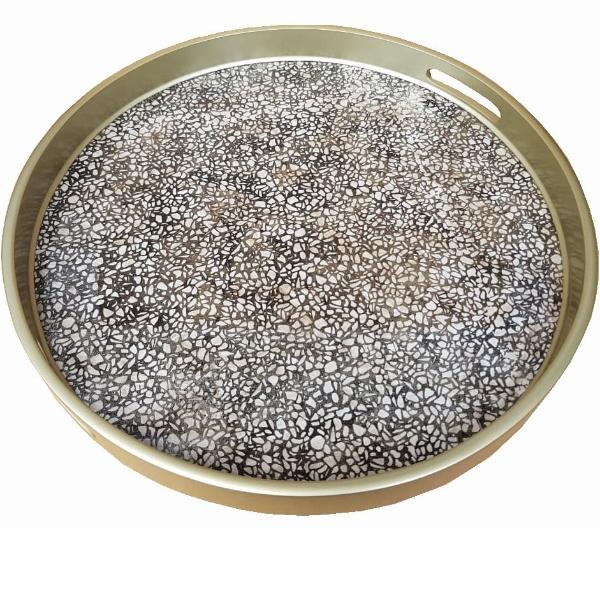 Handmade Reverse Painted Mirror Round Tray Terrazzo