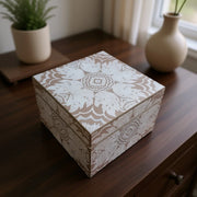 Handmade Reverse Painted Mirror Square Box Beige - Medium