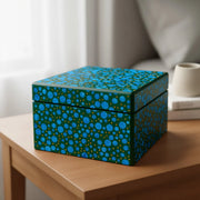 Handmade Reverse Painted Mirror Square Box Blue Dots - Medium