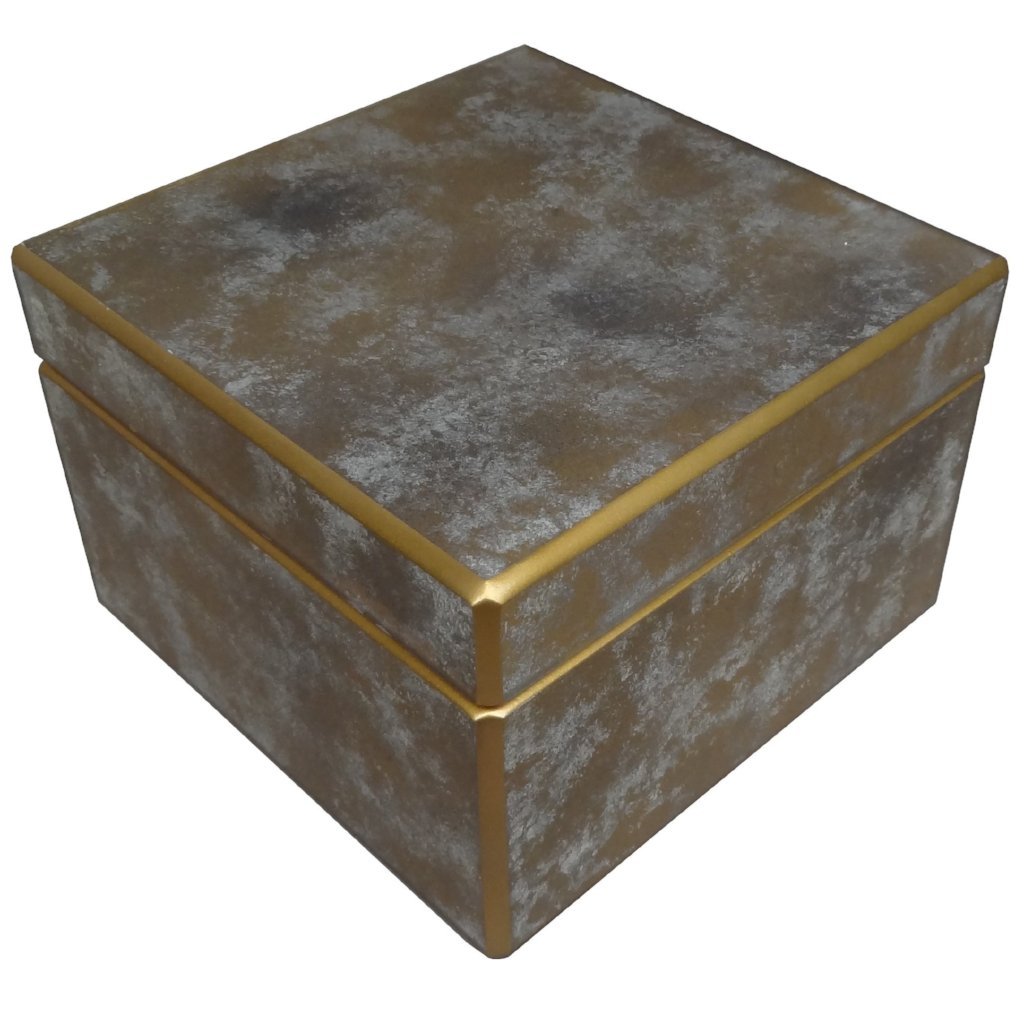Handmade Reverse Painted Mirror Square Box Antique Gold And Silver - Large
