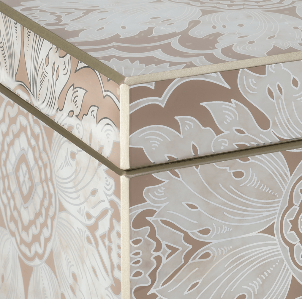 Handmade Reverse Painted Mirror Square Box Beige - Medium