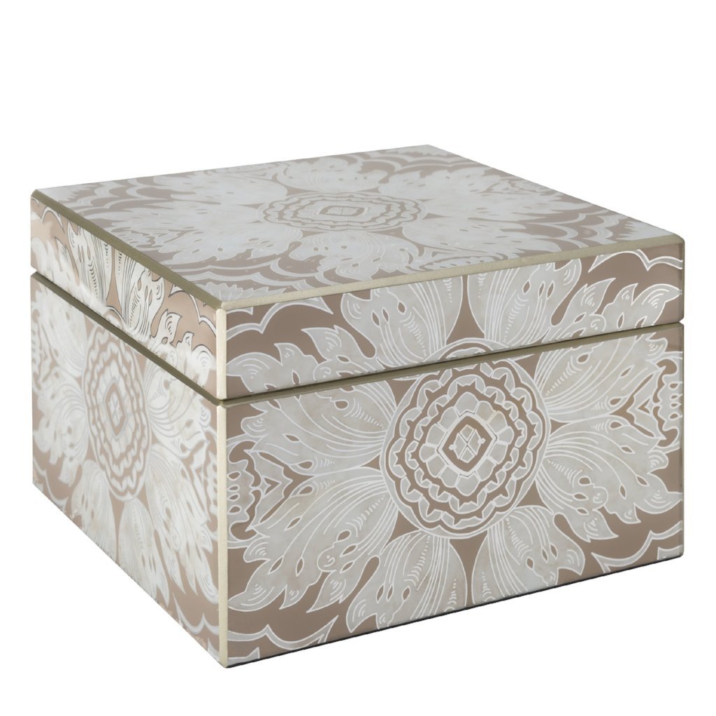 Handmade Reverse Painted Mirror Square Box Beige - Medium