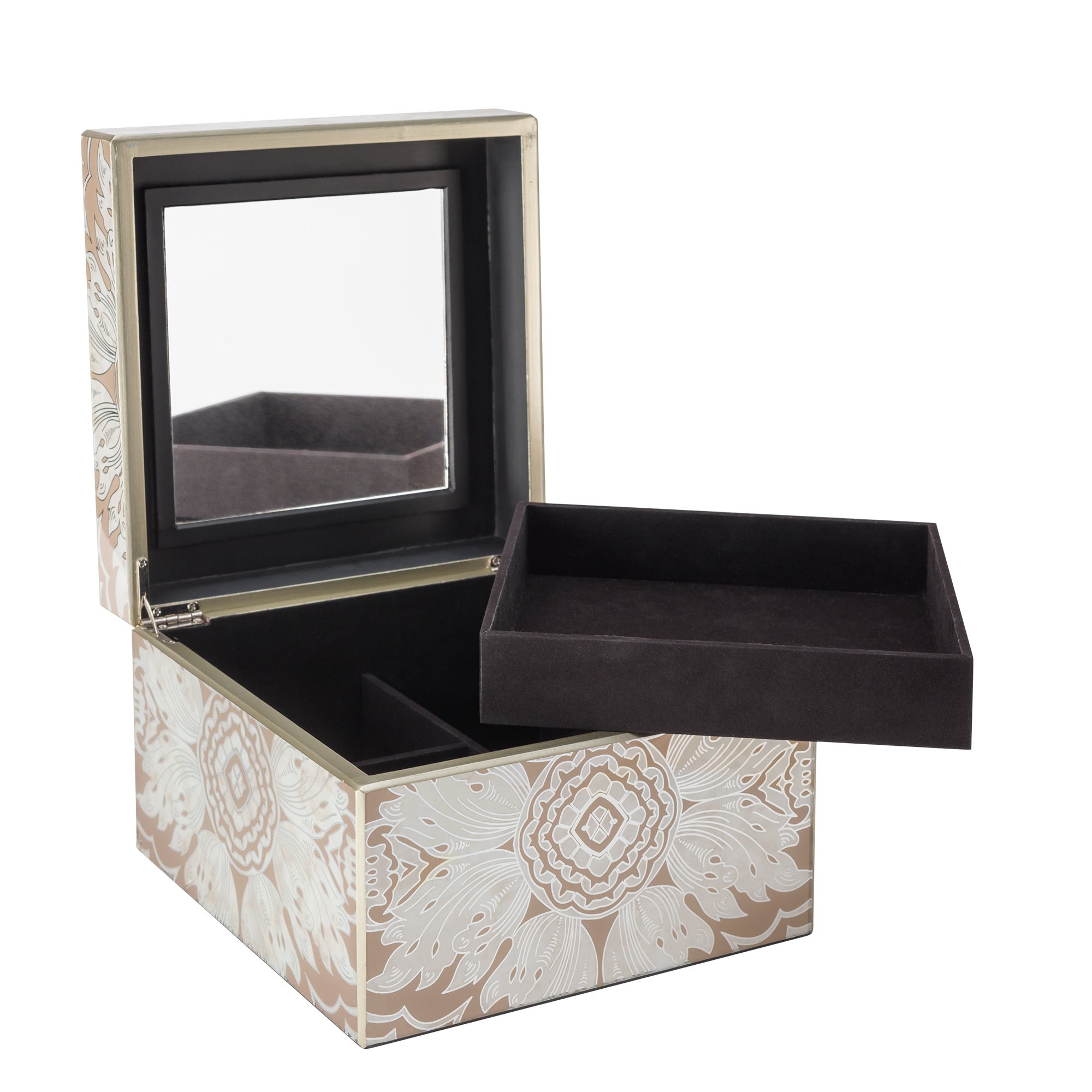 Handmade Reverse Painted Mirror Square Box Beige - Medium