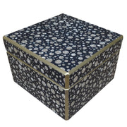 Handmade Reverse Painted Mirror Square Box Silver Dots Blue - Medium