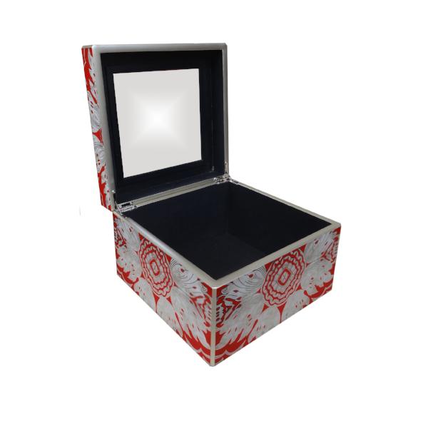 Handmade Reverse Painted Mirror Square Box Tomato Red - Medium