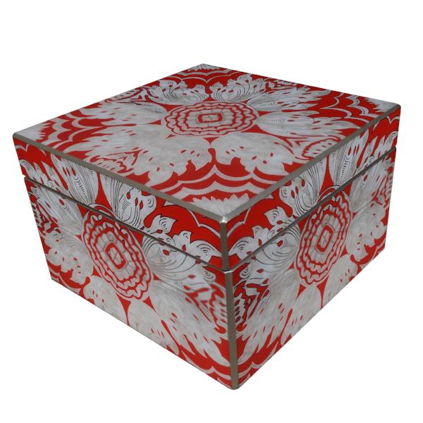 Handmade Reverse Painted Mirror Square Box Tomato Red - Medium