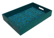 Handmade Reverse Painted Mirror Tray  Blue And Green Dots - Medium Arcadia Home
