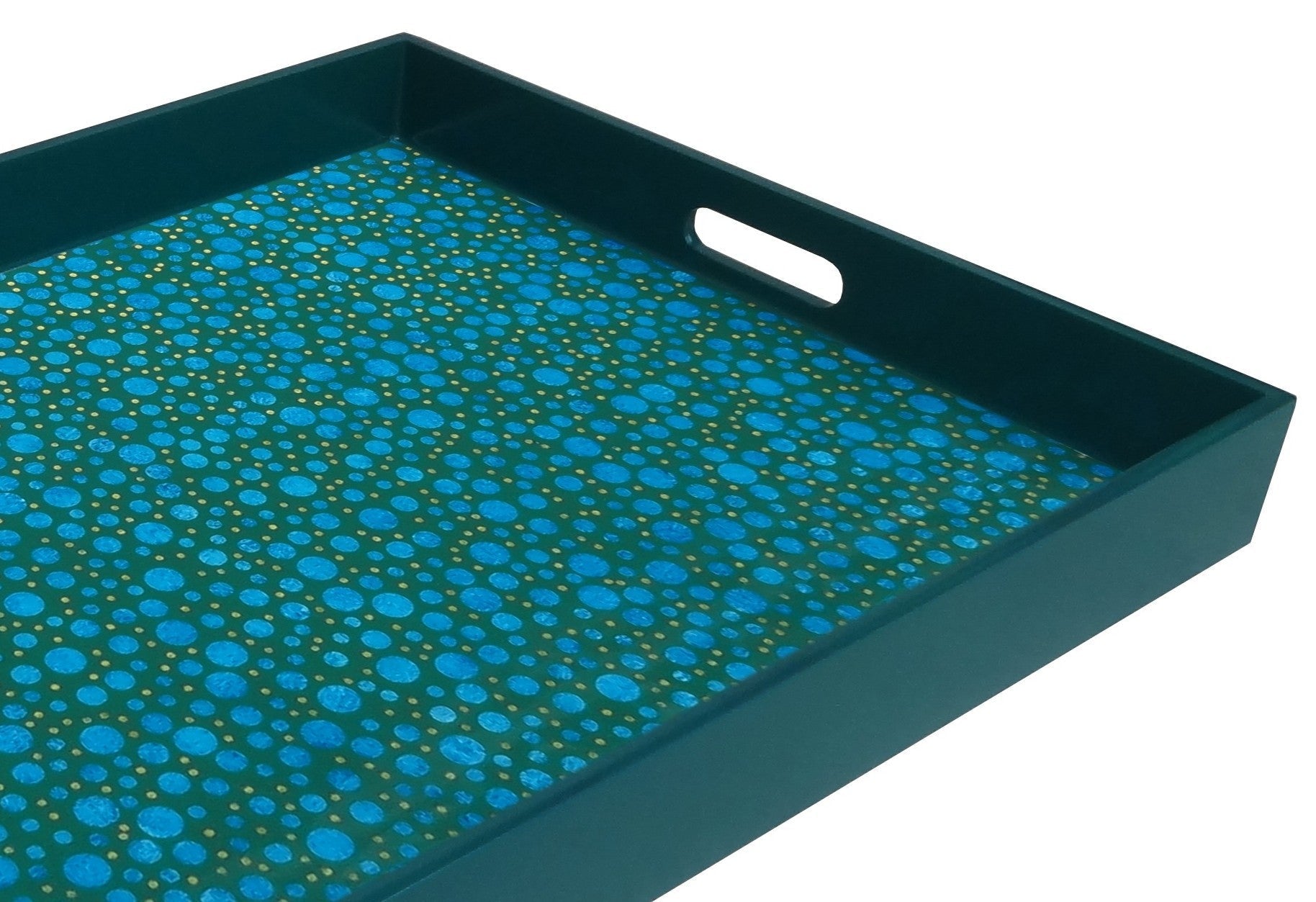 Handmade Reverse Painted Mirror Tray  Blue Bubbles - Extra Large Arcadia Home
