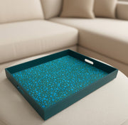 Handmade Reverse Painted Mirror Tray  Blue Bubbles - Extra Large Arcadia Home