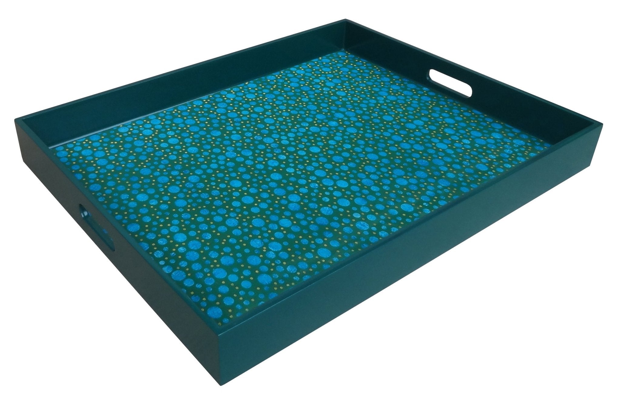 Handmade Reverse Painted Mirror Tray  Blue Bubbles - Extra Large Arcadia Home