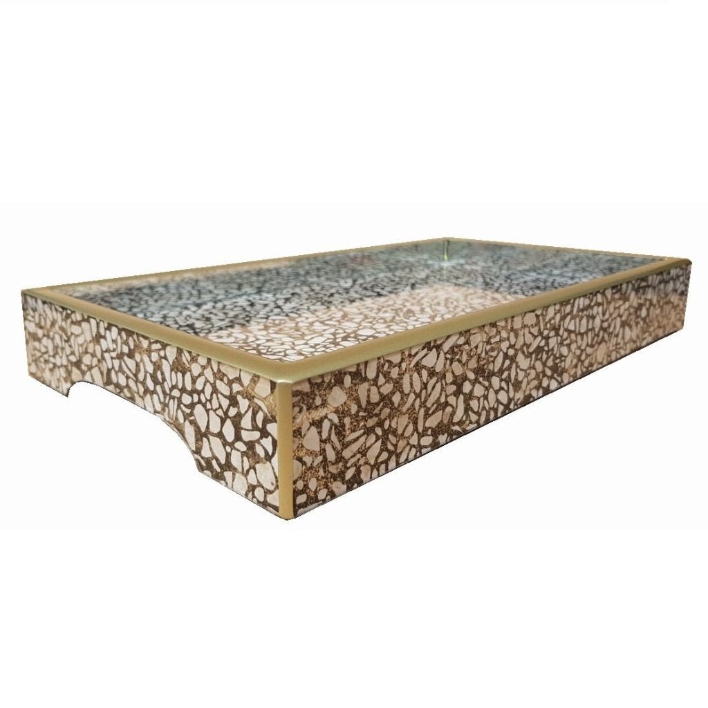 Handmade Reverse Painted Mirror Tray Terrazzo - Small