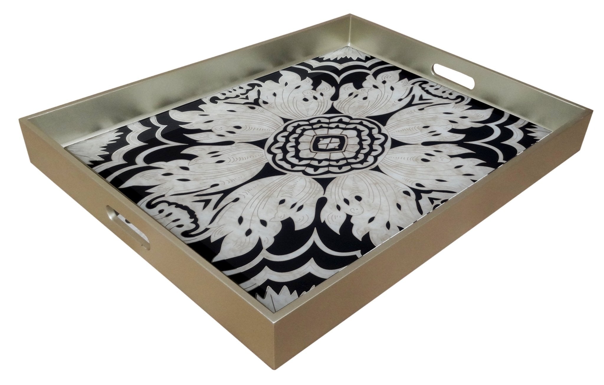 Handmade Reverse Painted Mirror Tray  Midnight - Extra Large Arcadia Home